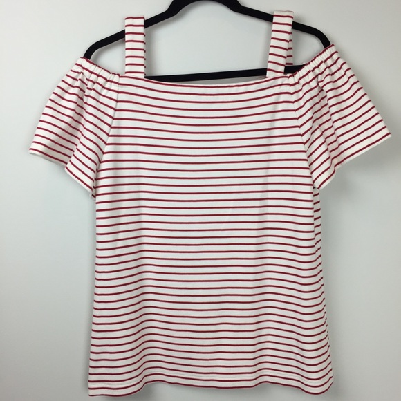 Ann Taylor Red & Ivory Stripes Off Shoulder Top M - Picture 5 of 5